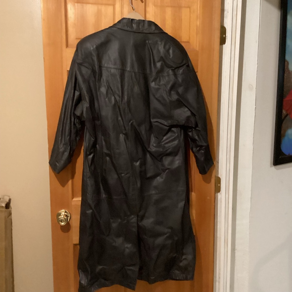 Long Black Genuine Leather Trench Coat